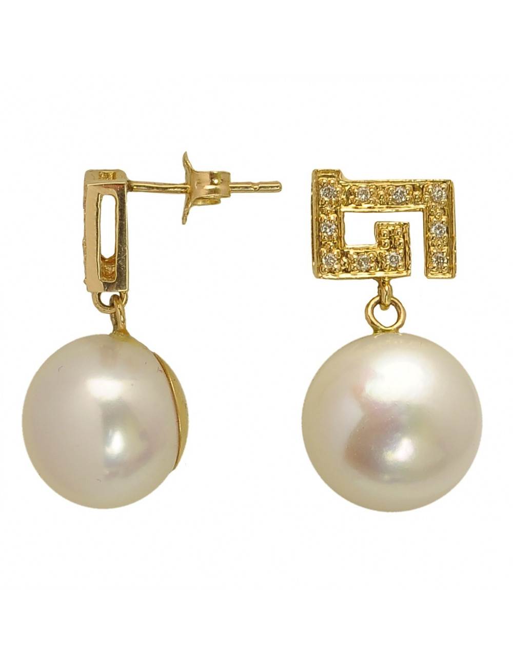 Złote kolczyki z perłami i brylantami FE12311G