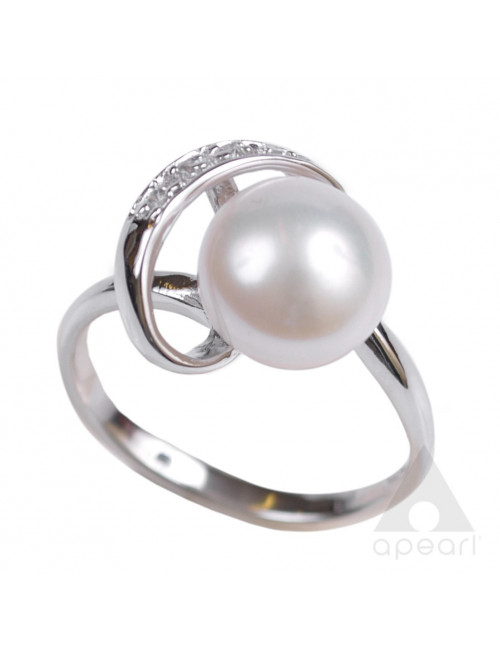 Srebrny pierścionek z perłą Biwa SR0014S